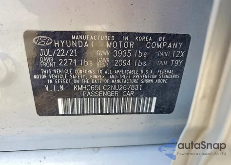 2022 Hyundai Ioniq Blue z USA, uszkodzony, nr VIN KMHC65LC2NU267831